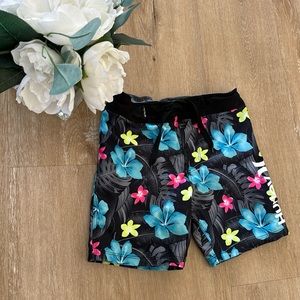 Hurley Kids Swim Trunks - Black with Blue and Yellow Floral